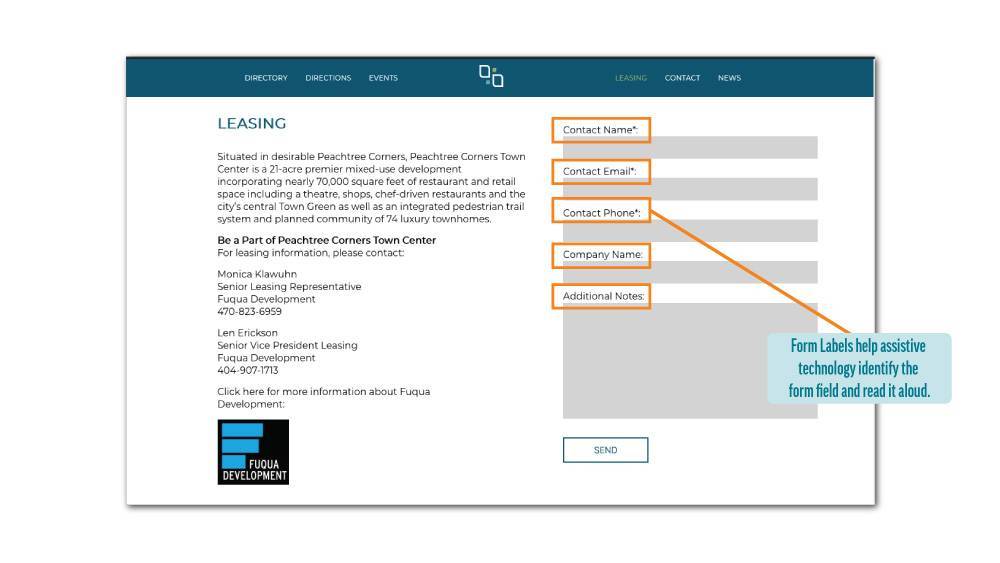 Example of Form Labels Shown on Website